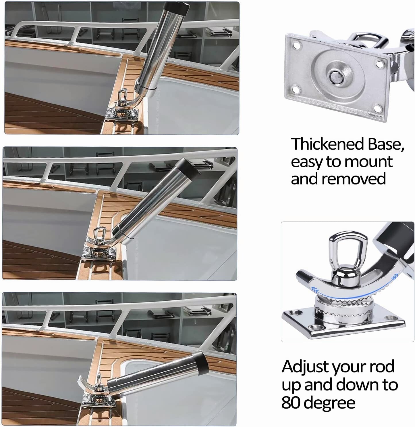 4X Marine 316Stainless Steel Boat Fishing Rod Holder 360 ° Adjustable Mount