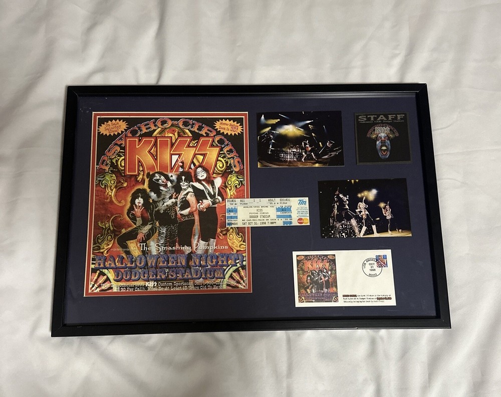 KISS Vintage Collage with Ticket Halloween Circus Dodgers Stadium 1998Certified