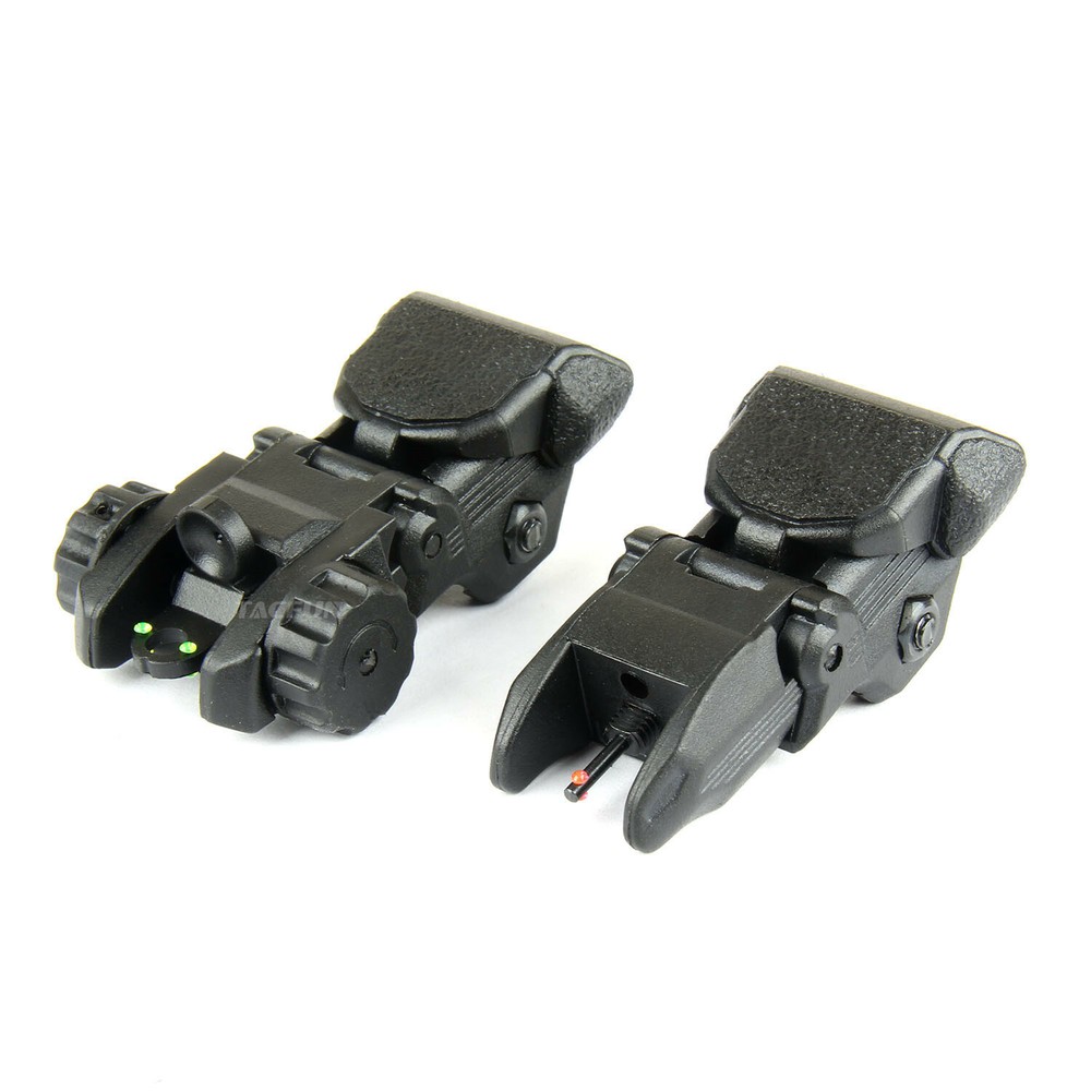 Fiber Optic Polymer Flip Up Folding Auto Deploy Front & Rear BUIS Back Up Sight