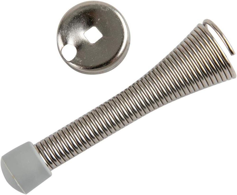 Amazon Basics Spring Door Stopper with Rubber Bumper Tips Brushed Nickel 12-Pack