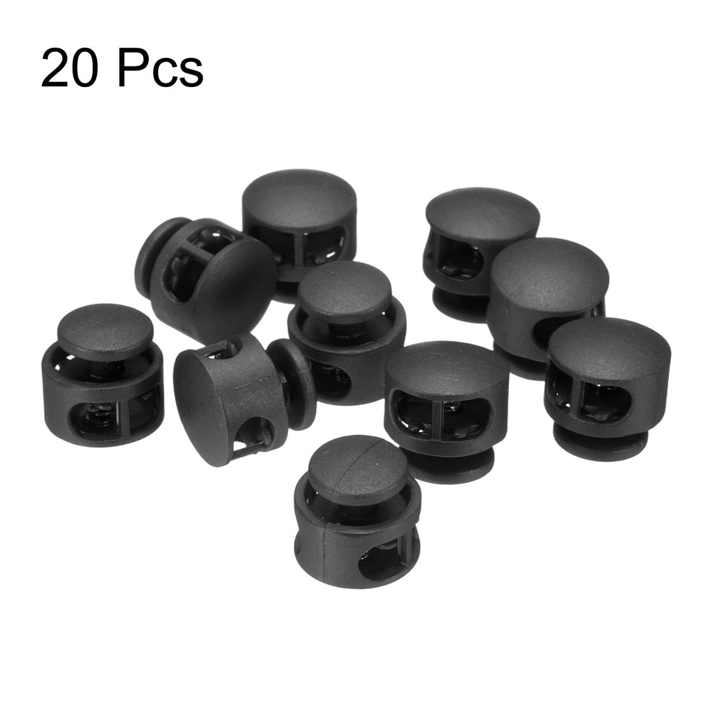 20pcs Cord Lock Double Hole Spring Toggle Stopper for Drawstring, Black