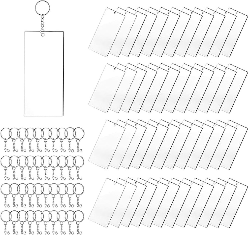 Acrylic Keychain Blanks Set Including 48pcs Rectangle Clear clear