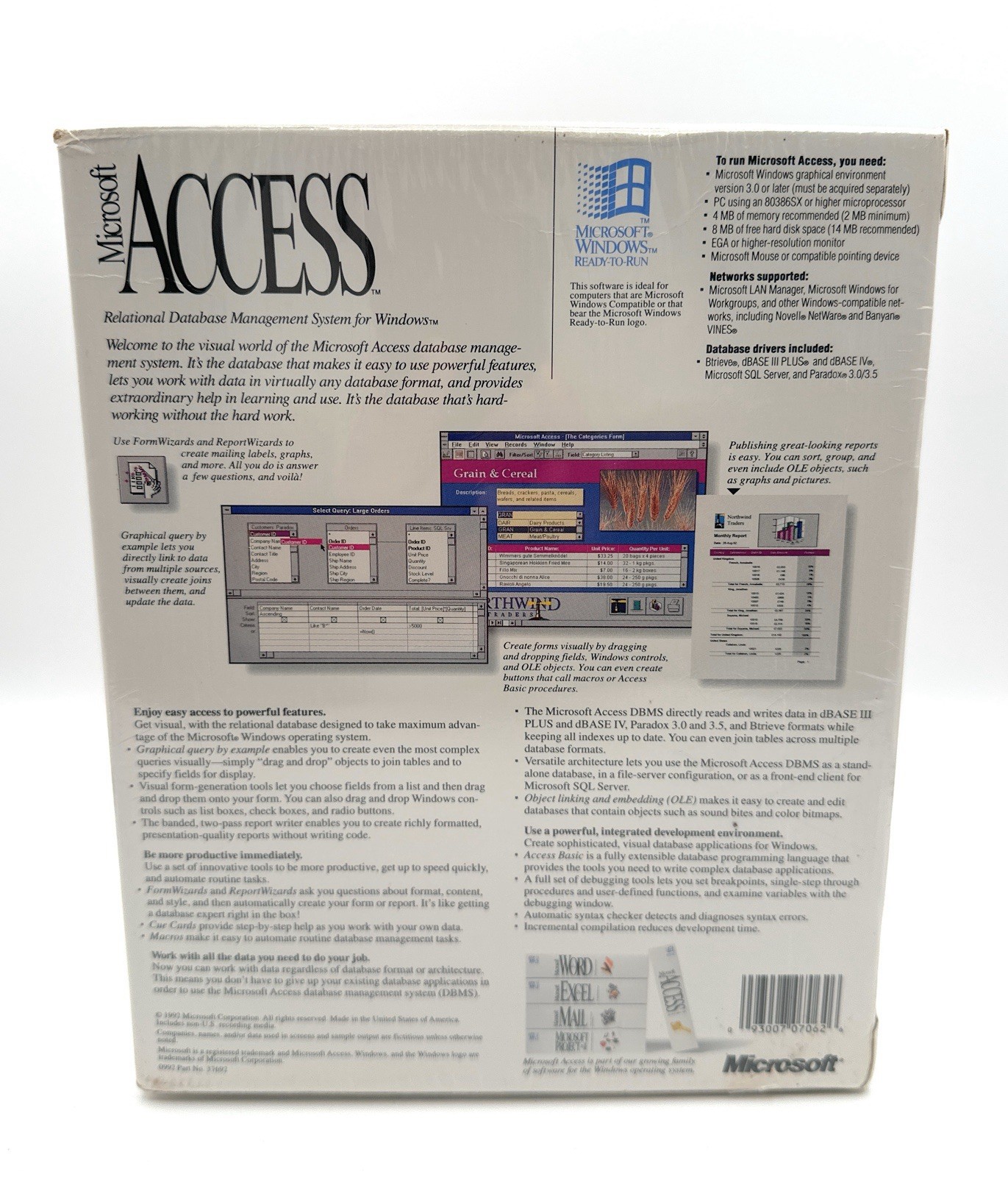 Vintage Microsoft Access v1.0 DBMS Software for Windows - New Sealed Box