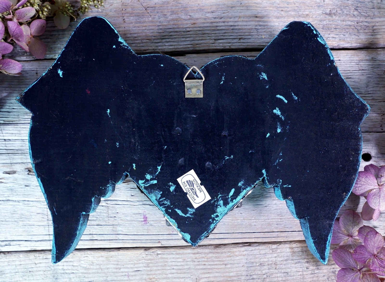 Blue Heart Wings Milagros Handmade Wood Mexican Folk Art Love Token Medium Size