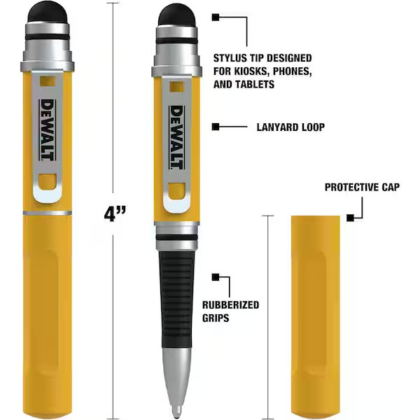 DEWALT Heavy Duty 3-In-1 Mini Stylus Pocket Pen, Tablet Pens for Ipad, EDC Touch