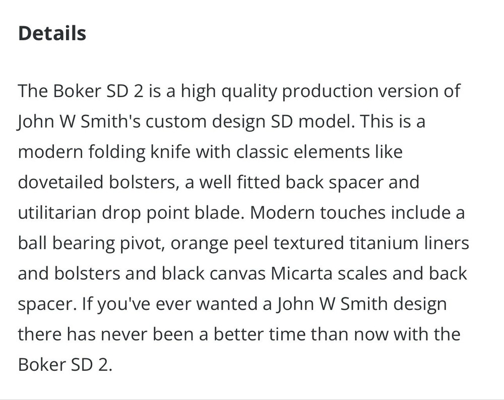 Boker SD2 Liner lock Folder Micarta Titanium Discontinued