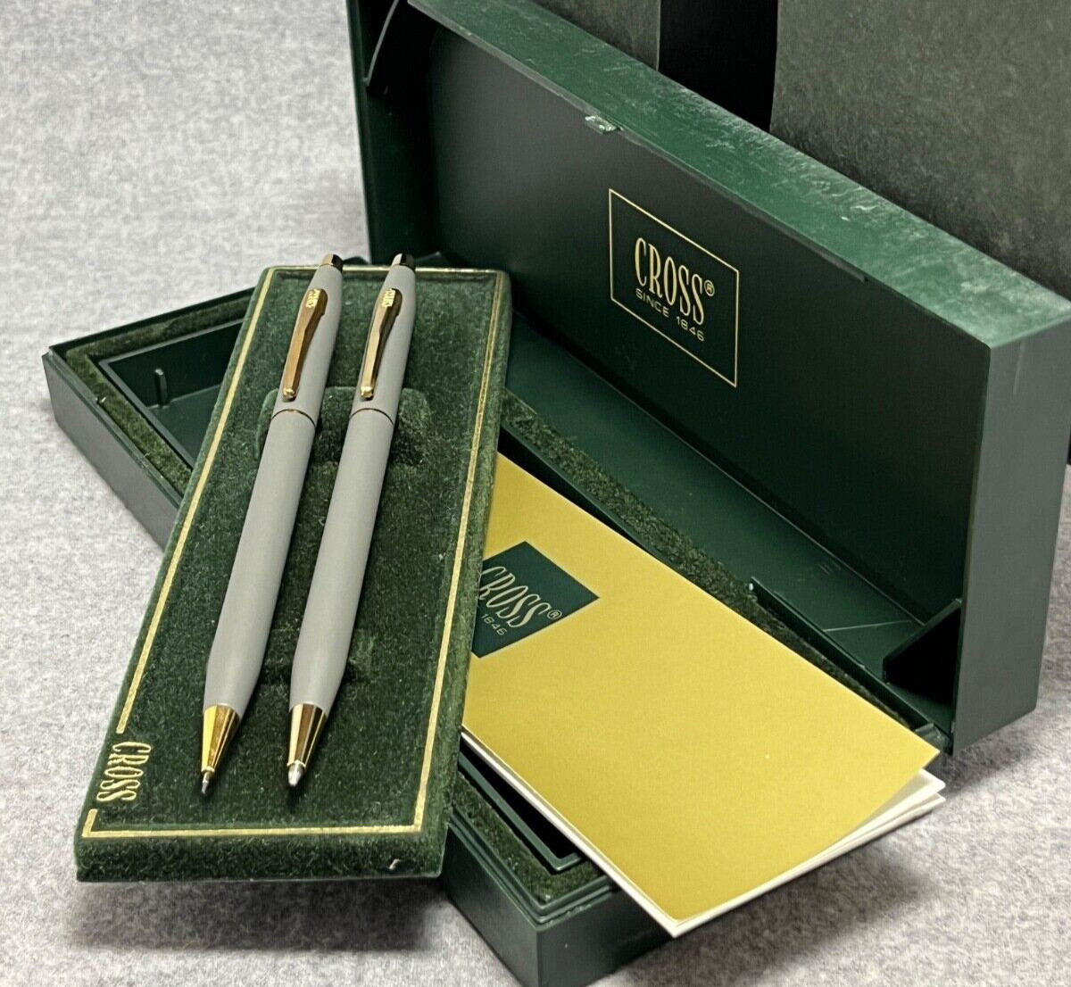 RARE Cross Matte Gray & 23K Gold Trim Pen & 0.5mm Pencil, Box, Manual