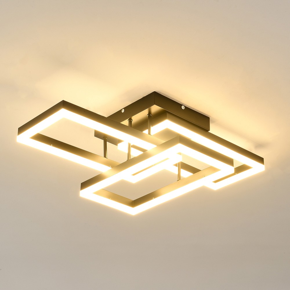 Ceiling Light Black Square Flush Mount Remote Control Dimmable Rectangle