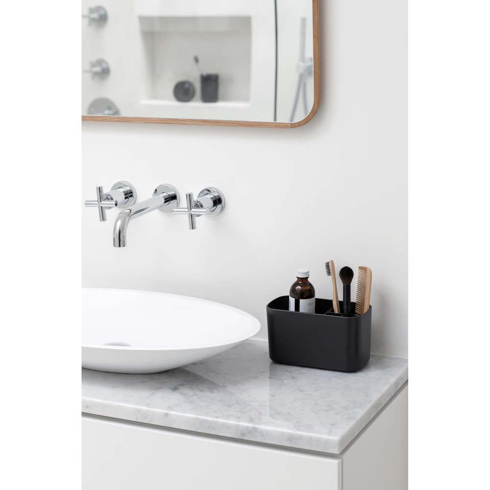 Renew Bathroom Caddy (Dark Grey) - Compartments for Toothbrushes, Toothpaste,...