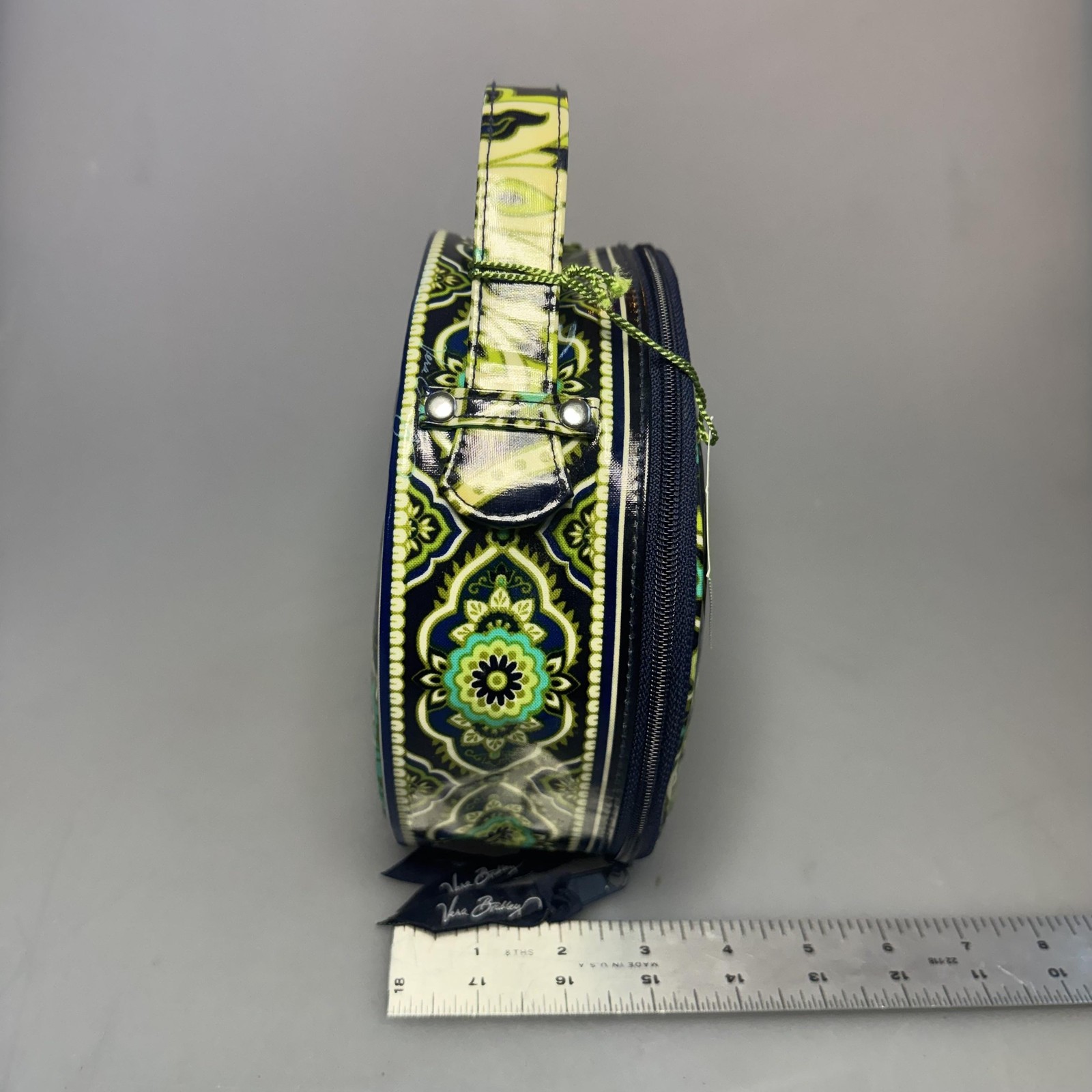 Vera Bradley Hatbox Cosmetic Bag Rhythm & Blues Blue Green Print Travel Case