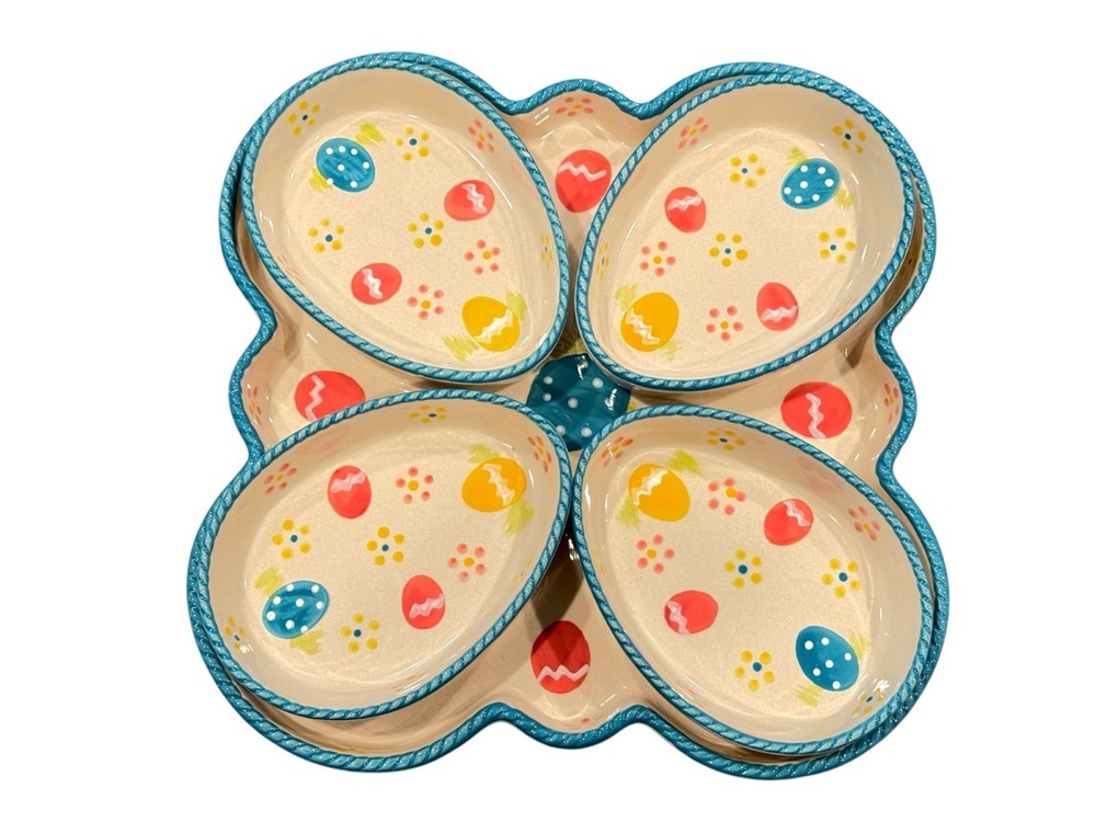 Temptations Easter Egg Divided Serving Platter 4 Removable Bowls Multicolor