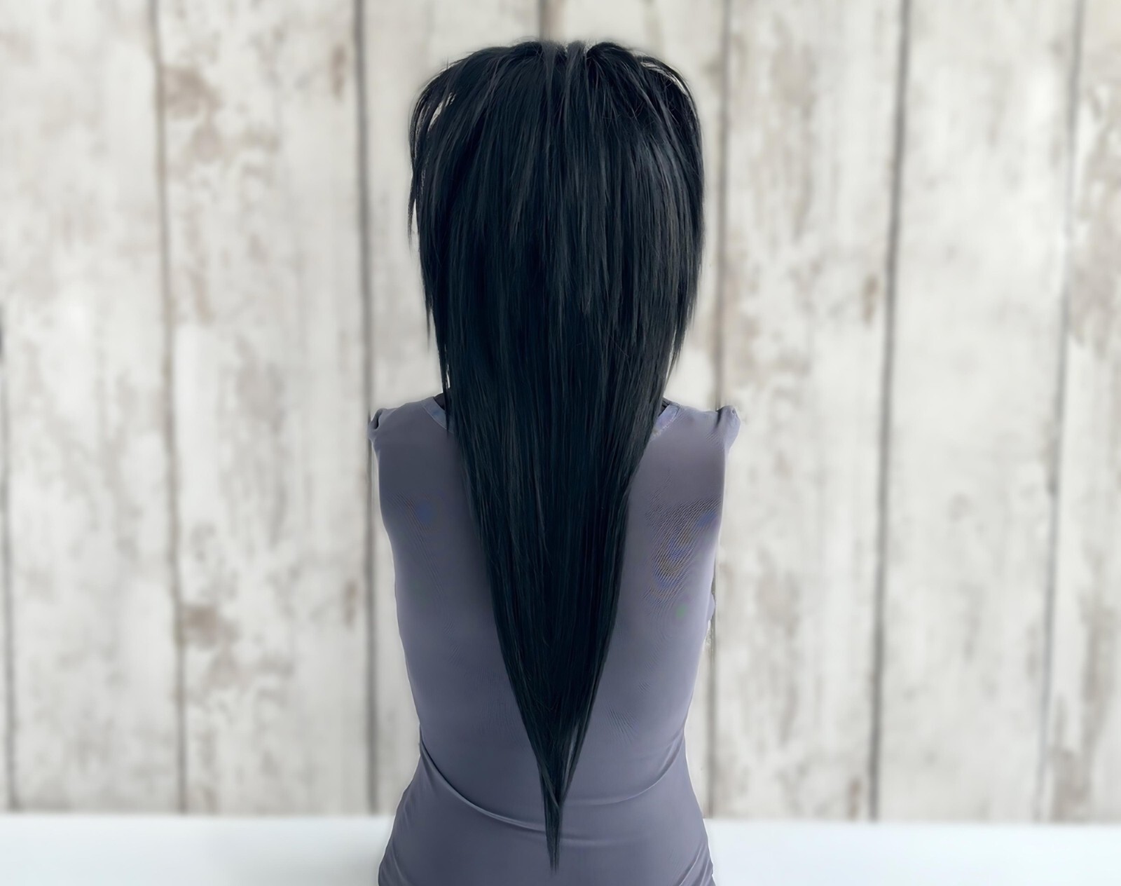 Emo Scene Wig Black Layered Shag Mullet Wig with Straight Bangs