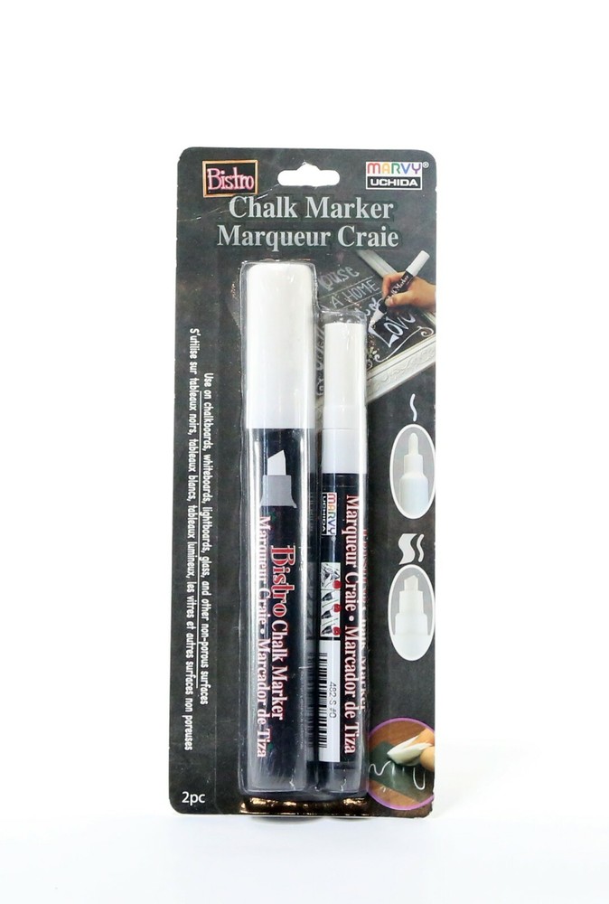 Uchida Bistro Chalk Marker Set 2/Pc-White, 3mm Fine Tip & Chisel Tip