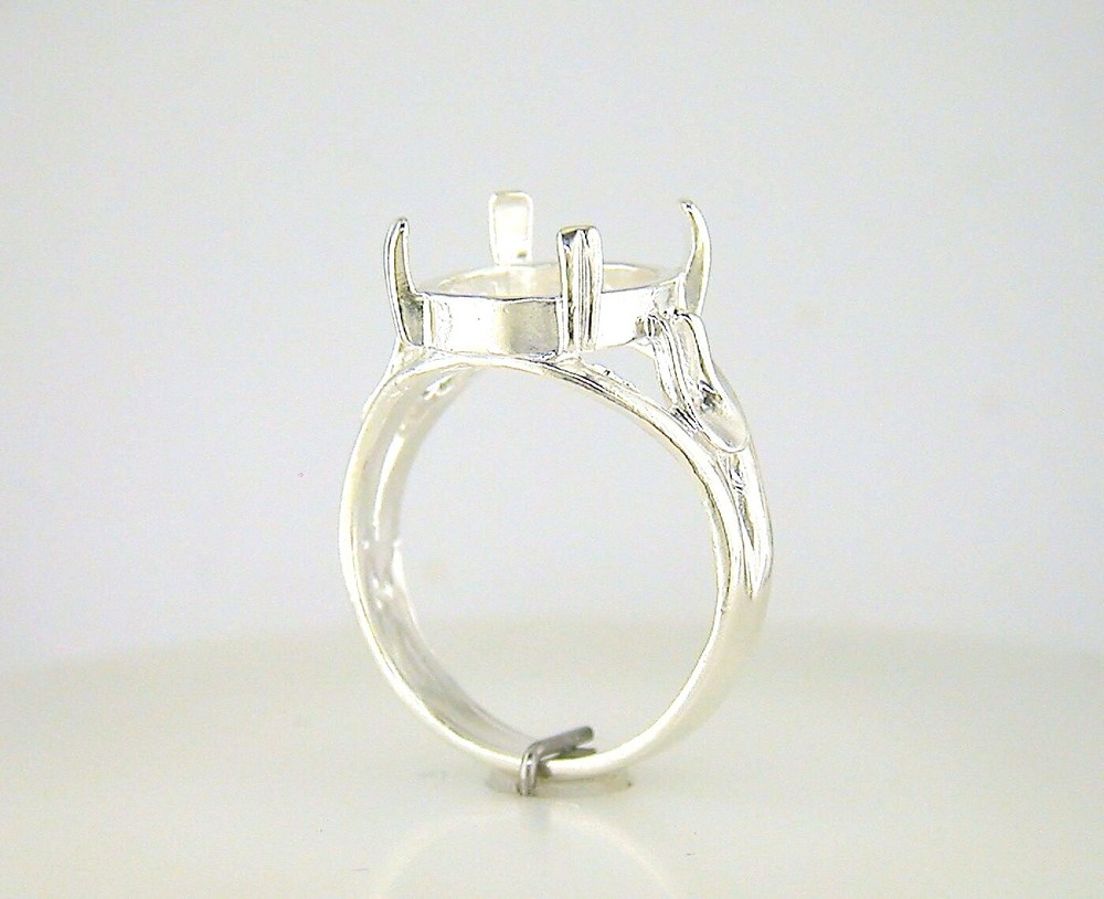 Oval Cabochon Solitaire Side Deco Ring Setting Sterling Silver