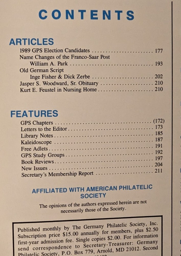 German Postal Specialist May 1989 Old German Script Franco-Saar Post