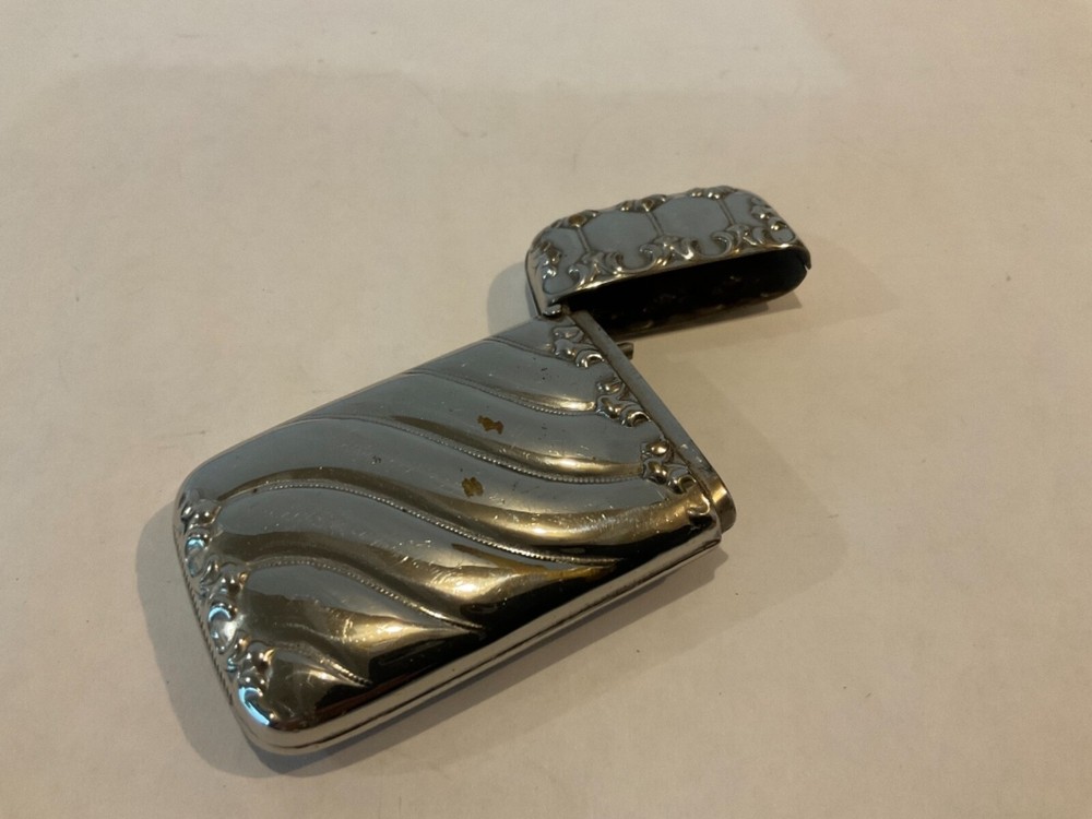 Antique Vesta Case Match Safe Silver Plate Wavy Pattern