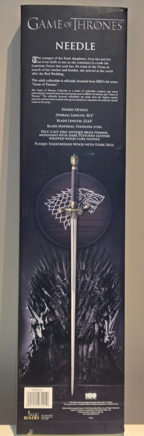 Game of Thrones ARYA STARK Valyrian Steel NEEDLE Sword Replica