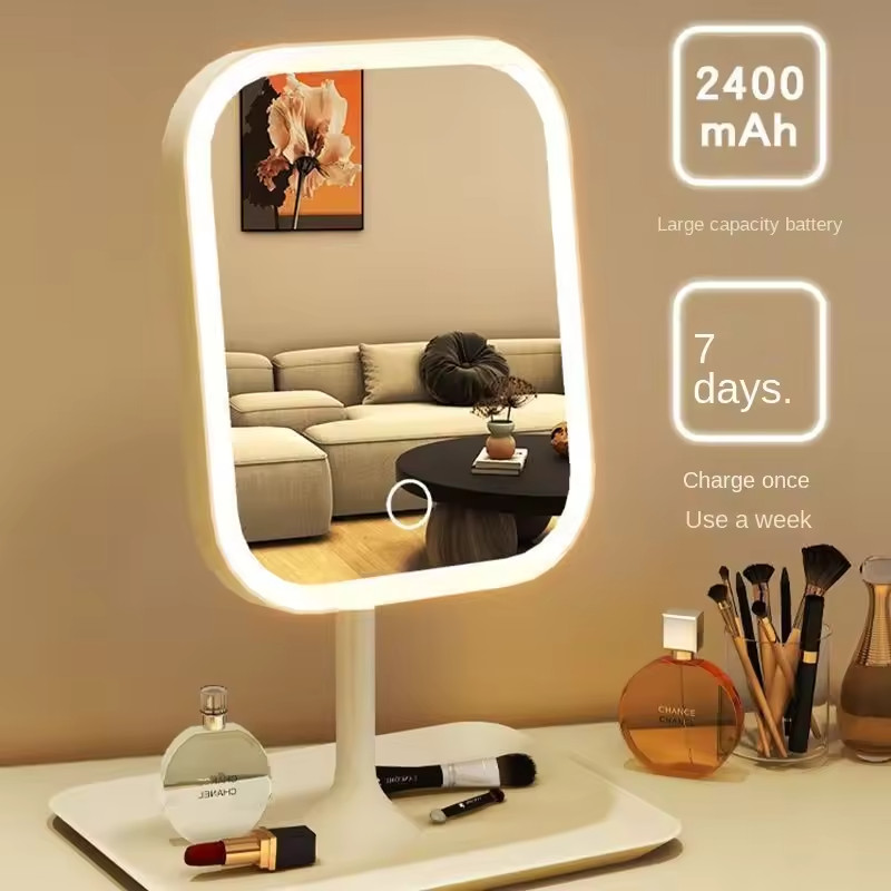 LED Lighted Makeup Mirror Vanity Desk Touch Control Cosmetic Organizer