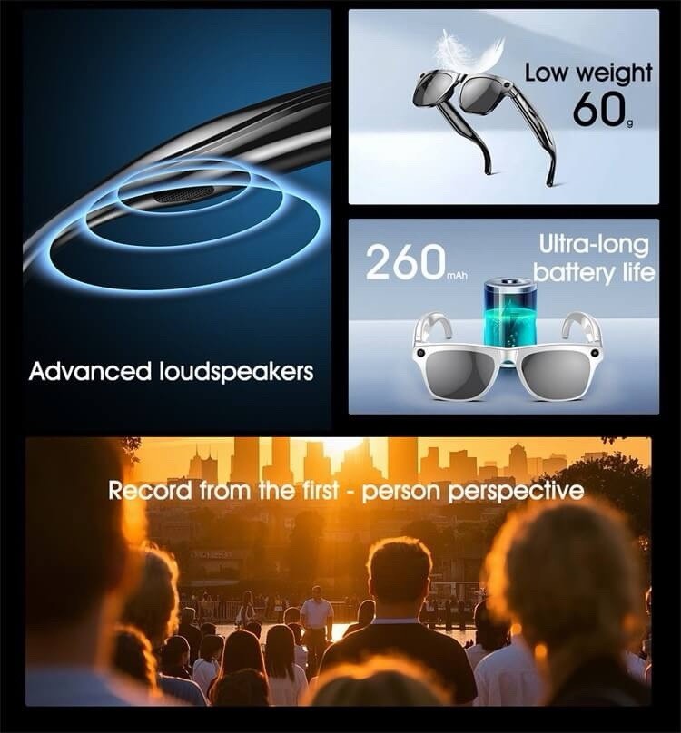 XK One Pro AI Smart Glasses HD Camera Bluetooth Touch Control LED Flashlight