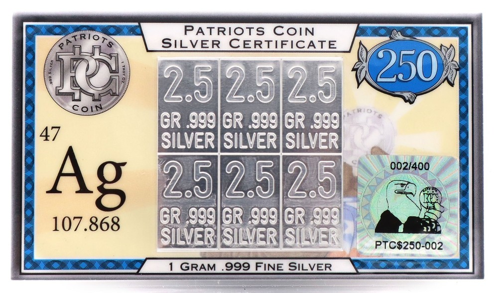 Patriots Silver Certificate Limited Edition Only 400 .999 Silver Patriotic