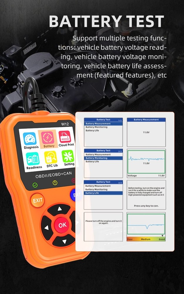FISONA W12 5600 OBD2 Scanner ABS SRS EPB Code Reader All System Diagnostic Tool