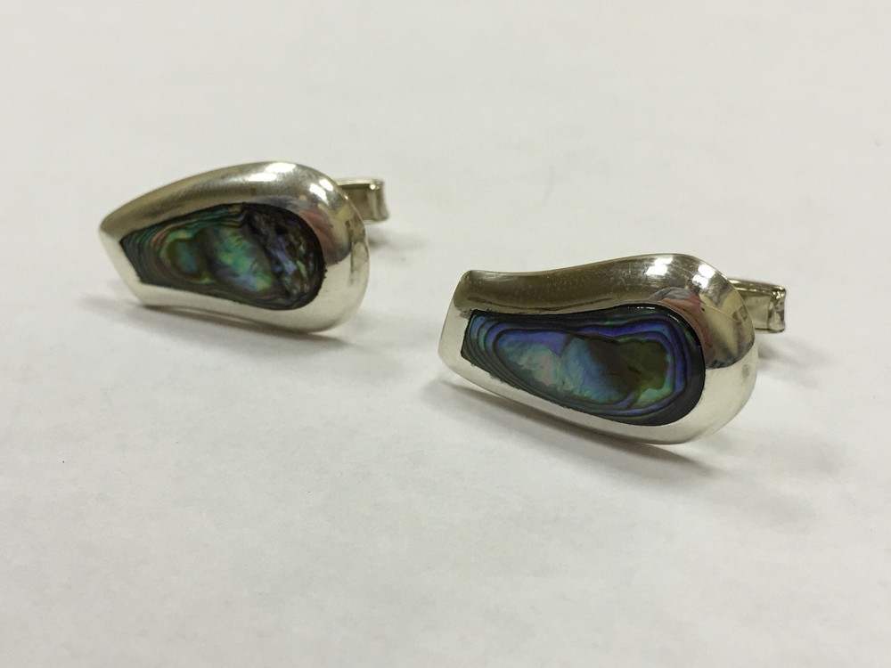Sterling Silver Mexican Abalone Shell Cuff Links