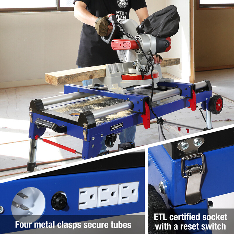 WORKPRO 5-in-1 Workbench Miter Saw Stand Quick Folding Work Table Creeper Dolly