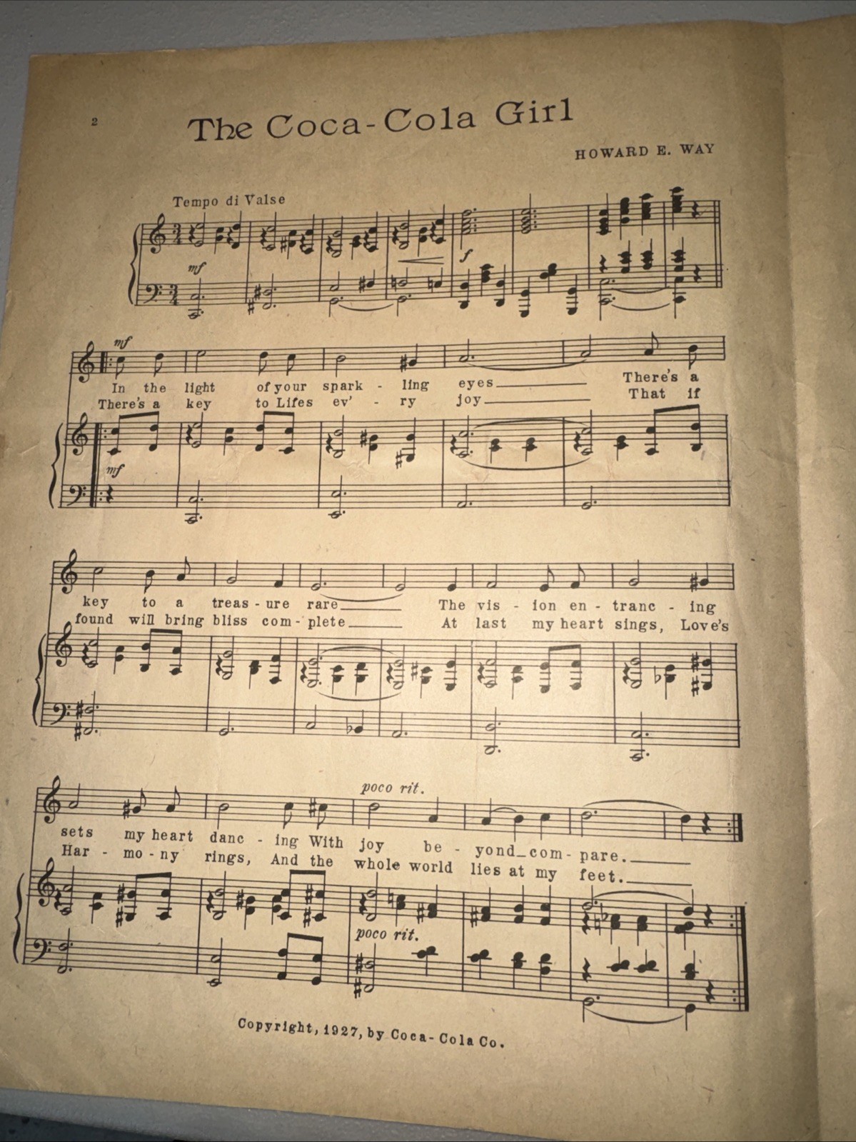 The Coca-Cola Girl 1927 Sheet Music Used with Free Shipping