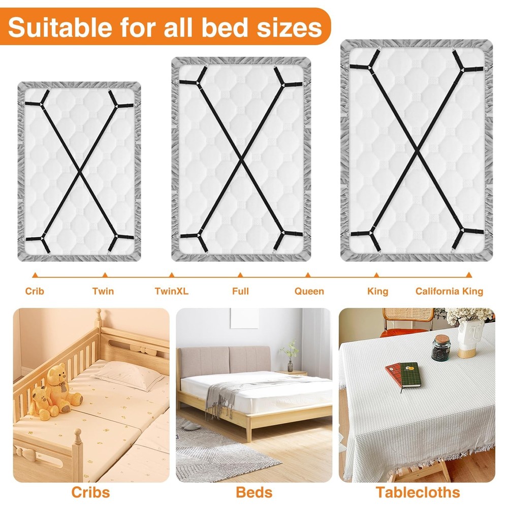 4 Pcs Sheet Straps, Adjustable Mattress Sheet Clips,Fitted Sheet Straps Keepi...