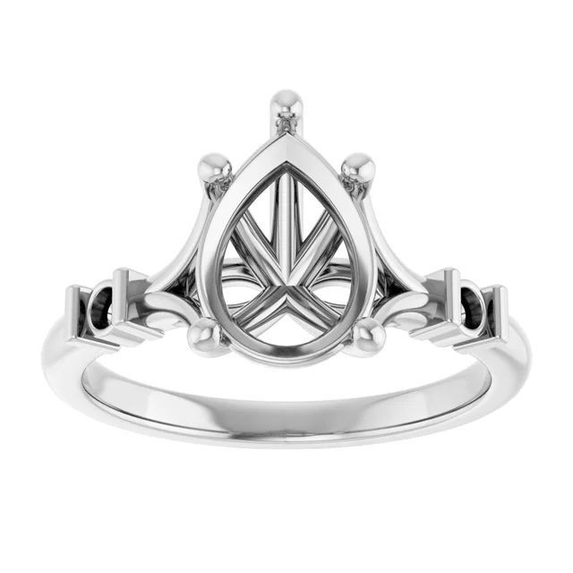 925 Sterling Silver Semi Mount Ring Setting Pear 10x8mm Blank Ring Mounting