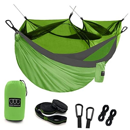Camping Hammock - Camping Essentials, Double Hammock with Lime Green & Gray