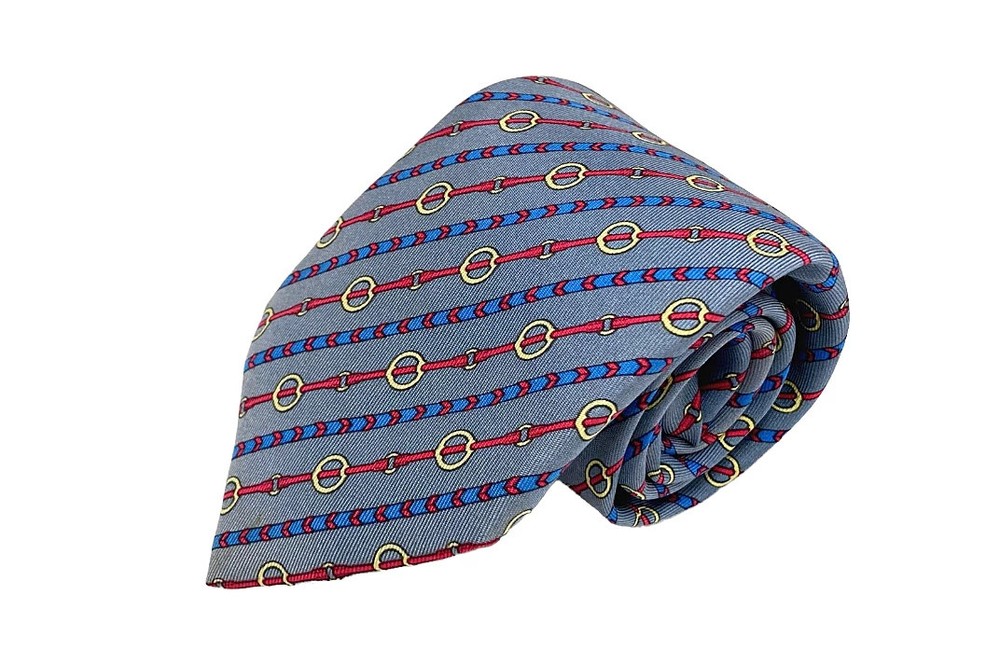 HERMES Tie Silk 7062TA All Over Pattern with Outer Box Used  Good Condition 2017