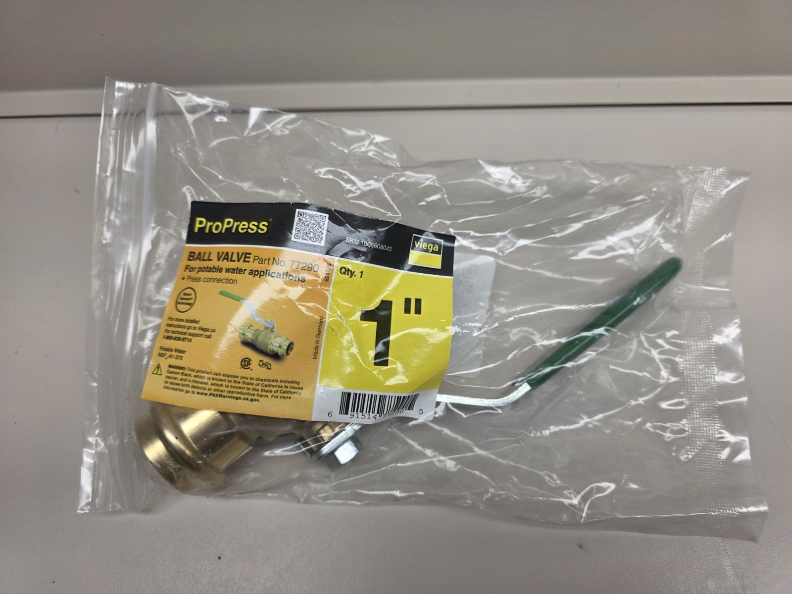 (1) NEW Viega ProPress 1" Press Zero-Lead Bronze Ball Valve, Part No 77290