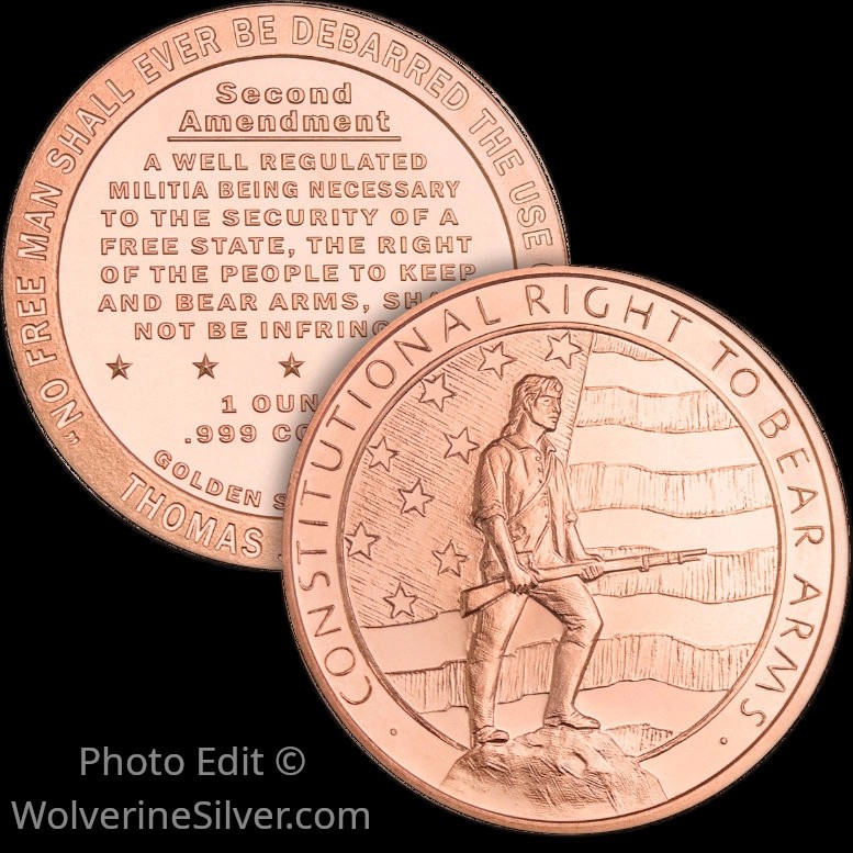 1 Oz. Solid .999 Fine Copper Round - Second Amendment - Golden State Mint