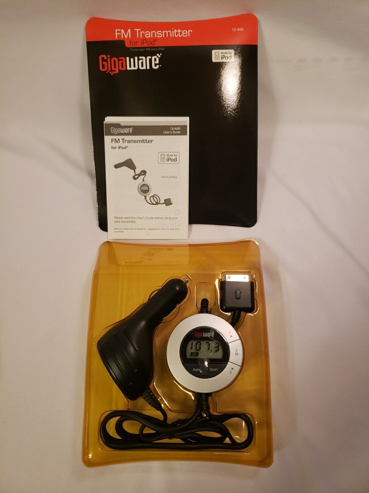 Gigaware 12-495 Silver/Black FM Transmitter Car Plug-in to work with Apple iPod