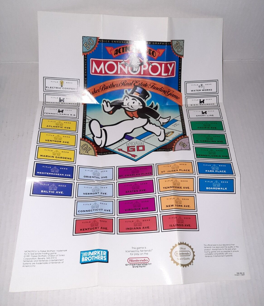Authentic Nintendo Monopoly Fold Out Poster Insert Only PAR-6B-US