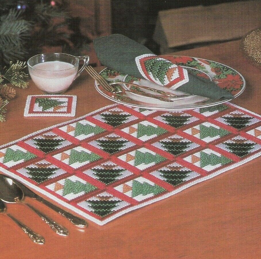 WINTER SPRUCE TABLE SET PLACE MAT CHRISTMAS PLASTIC CANVAS PATTERN INSTRUCTIONS
