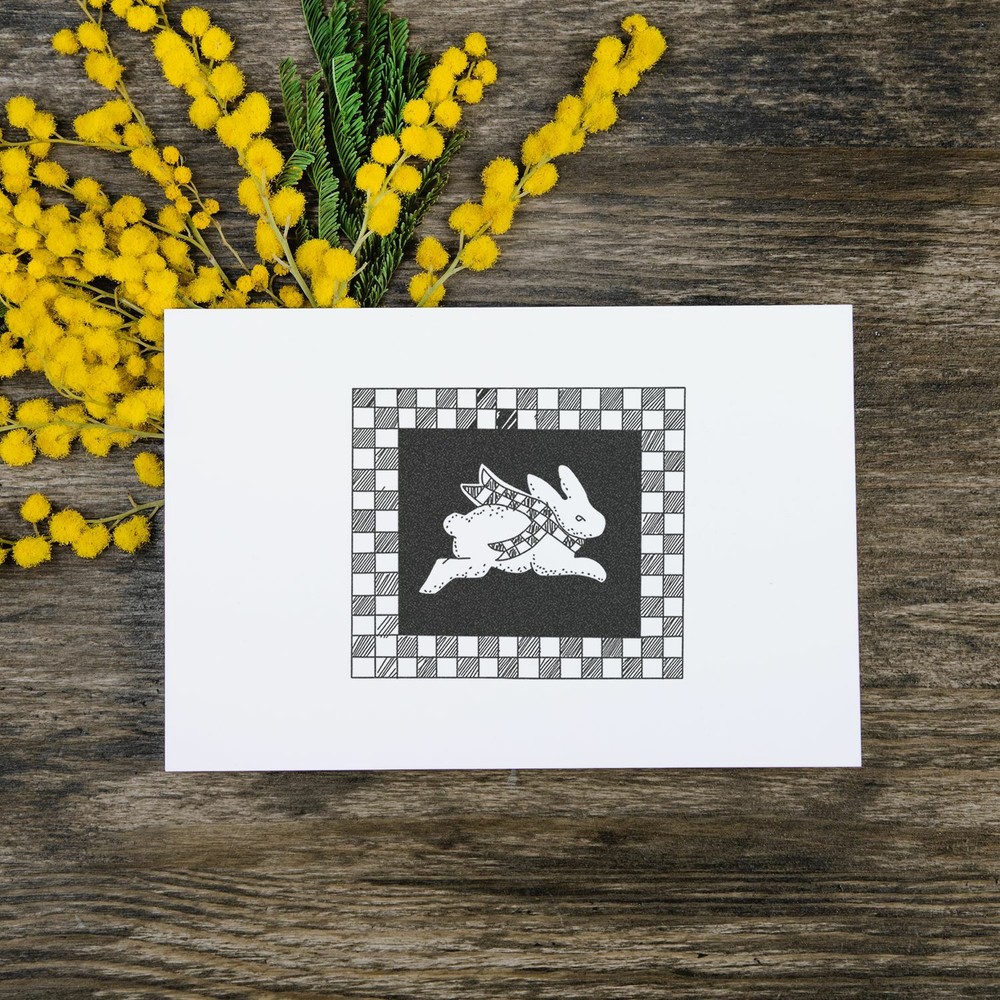 Rabbit Block with Checked Border Stamp