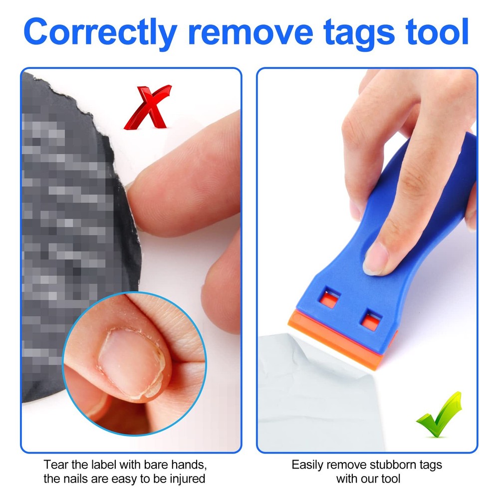 4 Pcs Plastic Razor Blade Scraper with 100 Pc Plastic Blades, Remove Label Decal