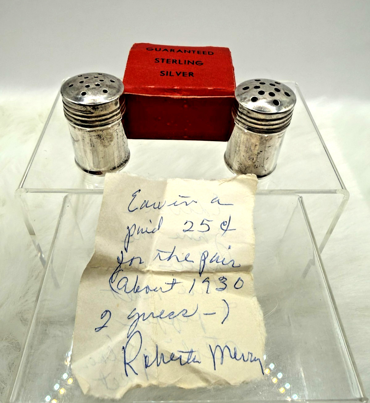 Antique 1930 Sterling Silver Miniature Salt & Pepper Shakers W/Original Box