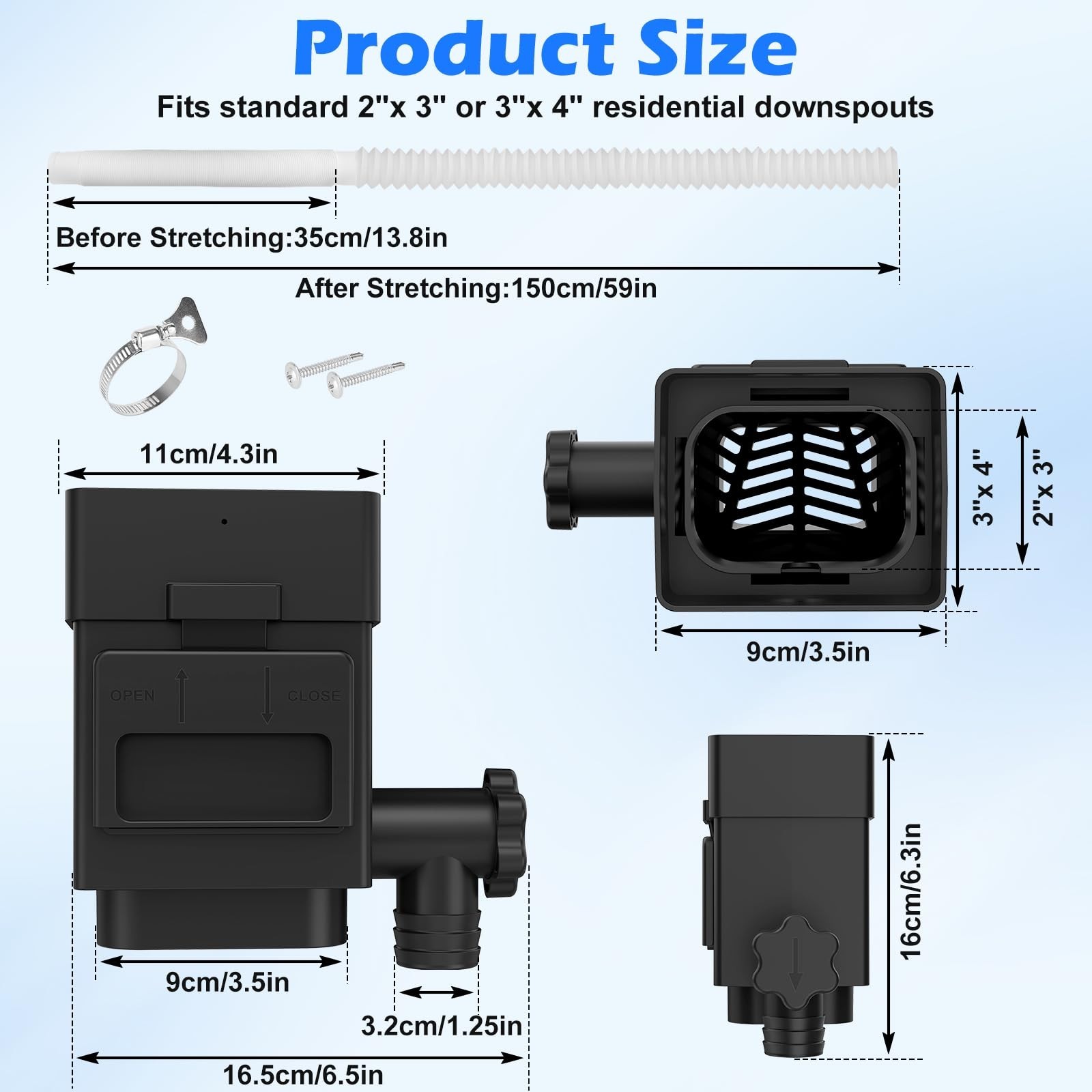 WADEO Rainwater Collection System Downspout Diverter- 2x3"/3x4" Downspout