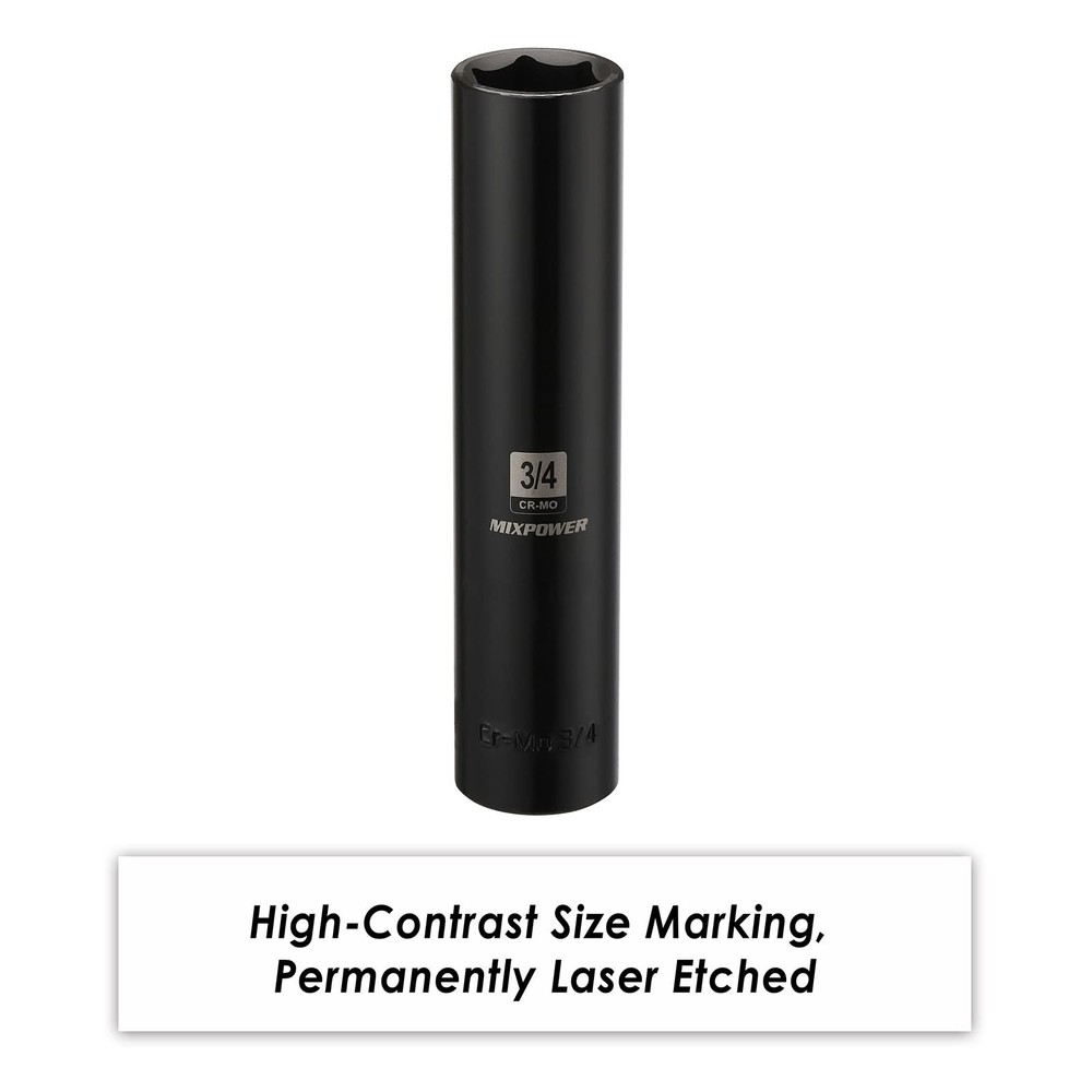 MIXPOWER 1/2" Dr. x 3/4-inch Extra Long Deep, 6 Point Impact Socket, 3/4"