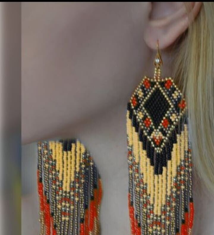 Tribal Earrings Native Large Boho American Seed Beads Handmade Earring