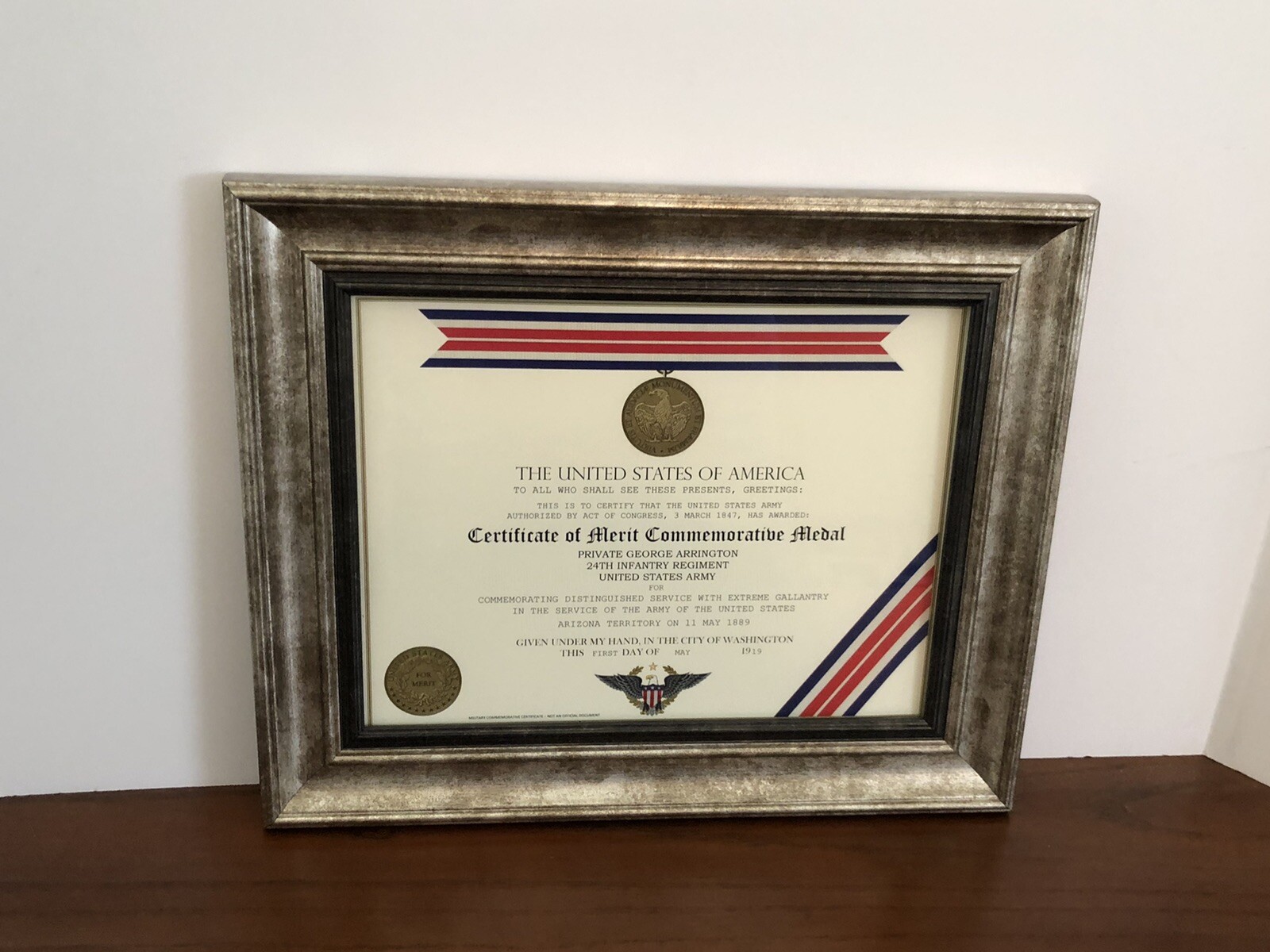 CERTIFICATE OF MERIT COMMEMORATIVE MEDAL CERTIFICATE ~ Type 1 w/Custom Printing