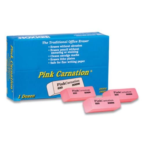 Dixon Ticonderoga 38900 Pink Carnation Erasers, Rectangular Block, Dozen