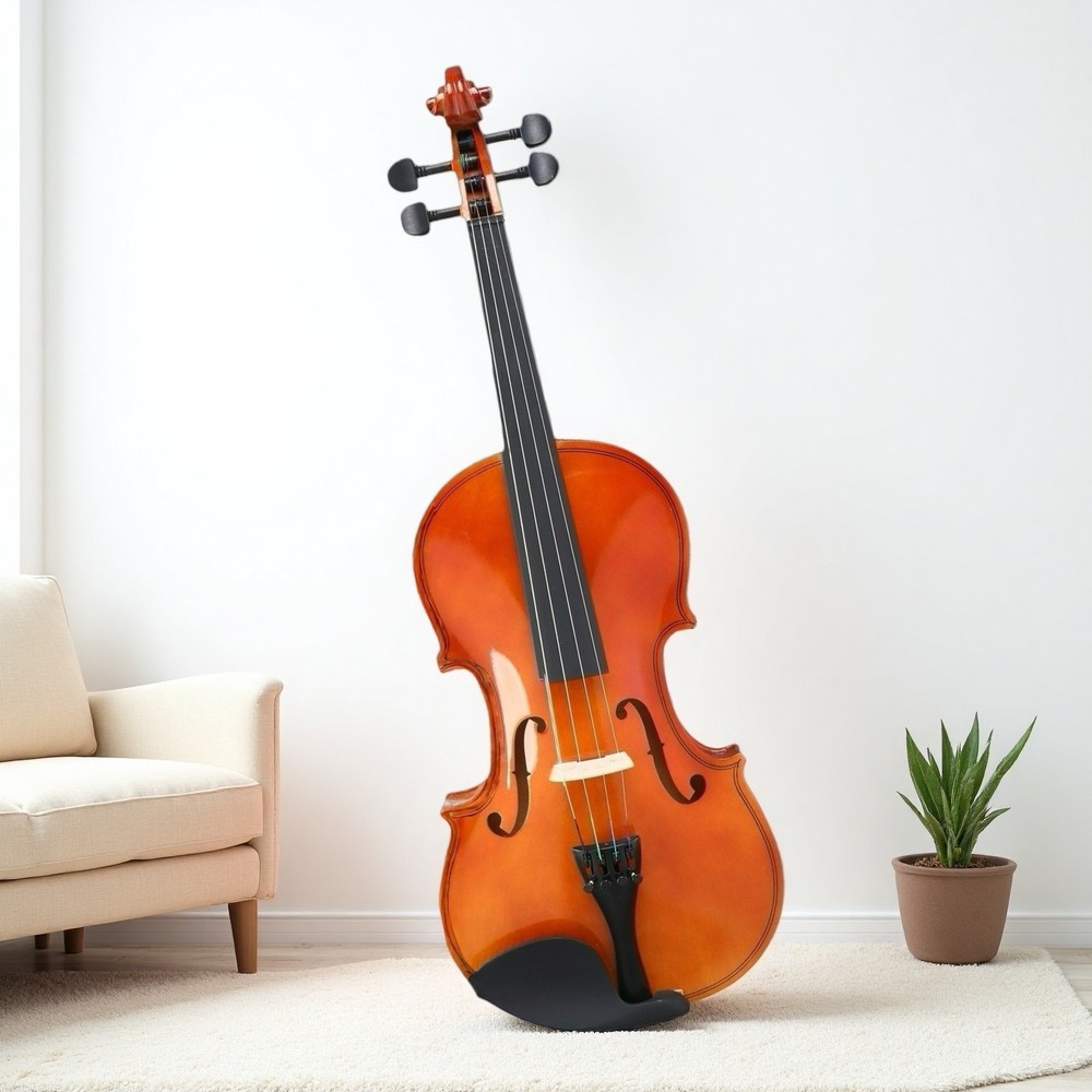 4/4 Full Size Acoustic Beginner Violin Set - Shoulder Rest, Strings, Natural