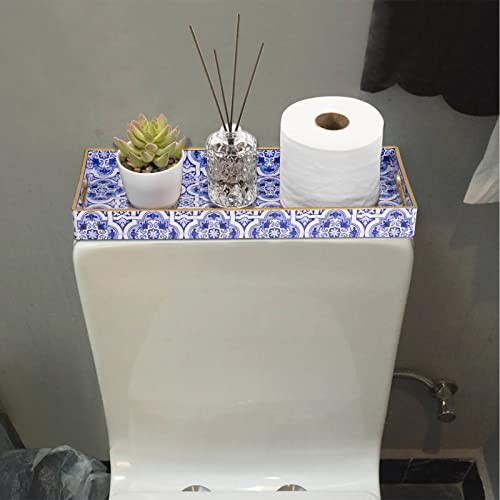 Blue Decorative Tray, Plastic Serving Tray with Handles, 1 Blue-moroccan