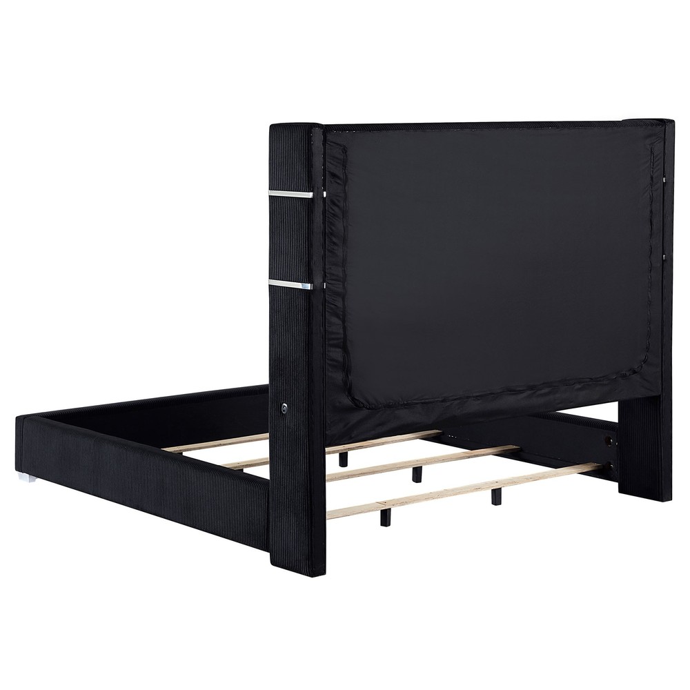 Judah Black Upholstered Queen Flame Visualizer Bed