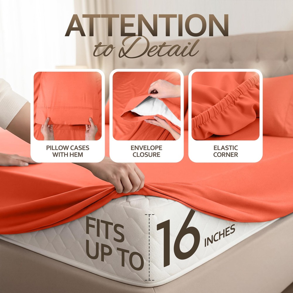 Beddora King Sheets Set – 4 Piece Soft & Cooling King Bed Sheets Set – Deep P...