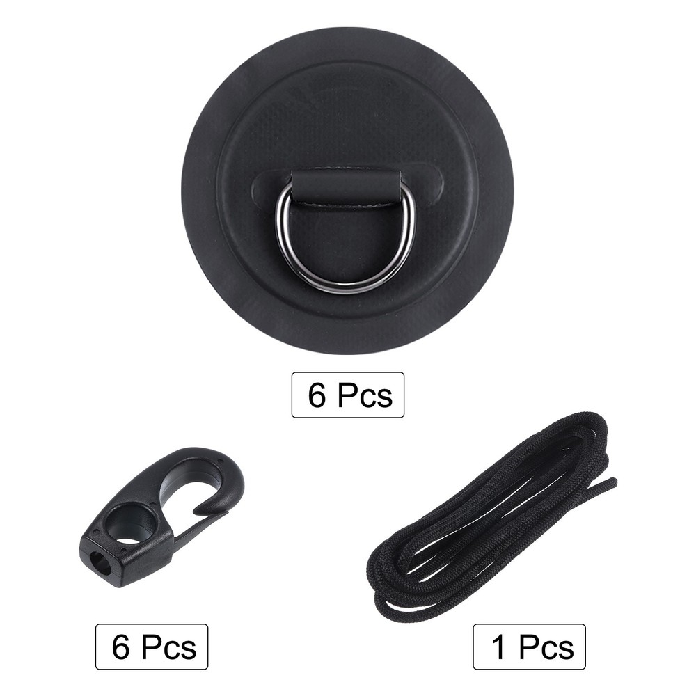 6Pcs Stainless Steel D-Ring Patch Patch with Elastic Cords and Hooks Black
